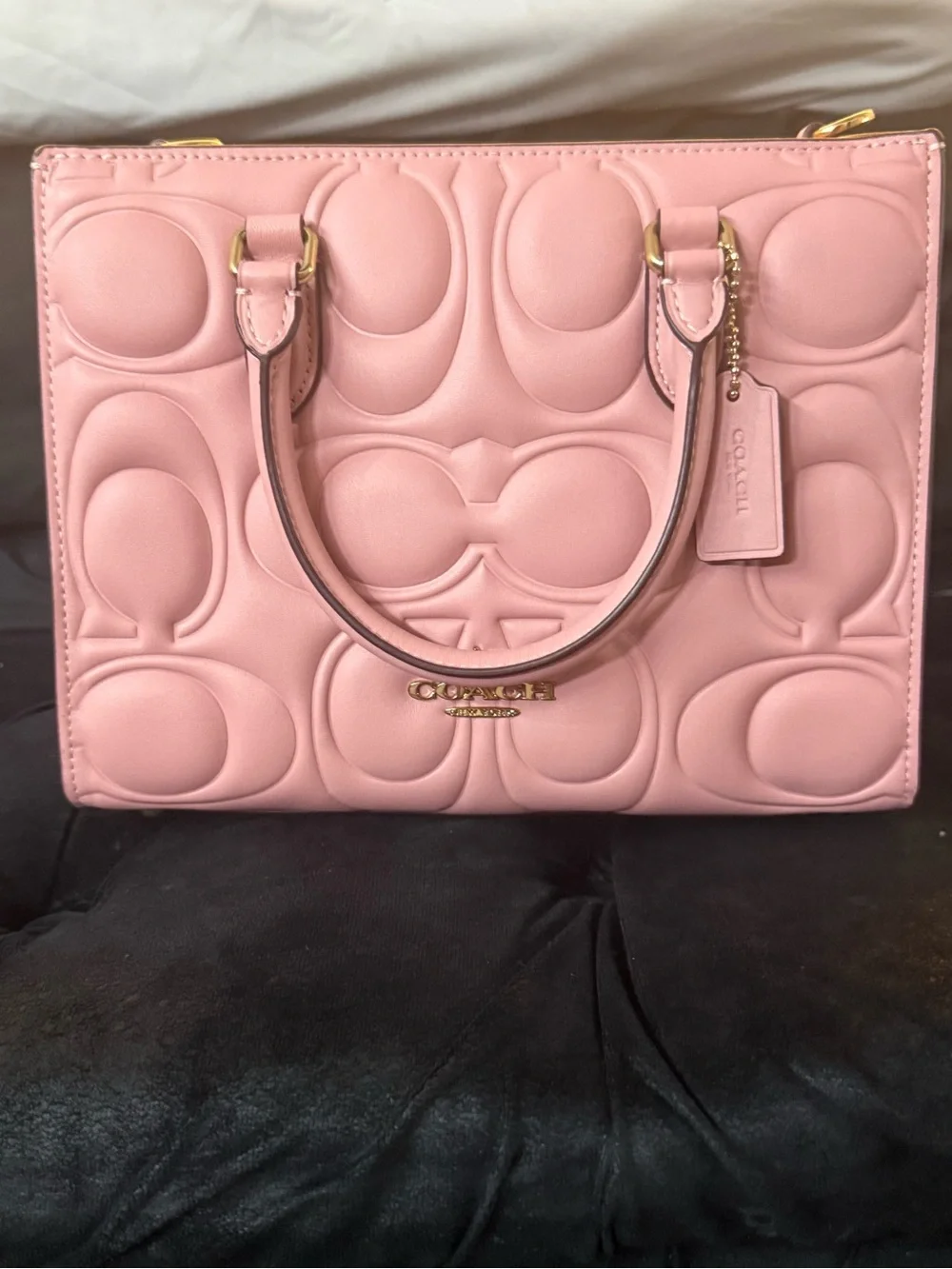 Coach Pink/Blush Embossed Signature tote bag with Gold Hardware